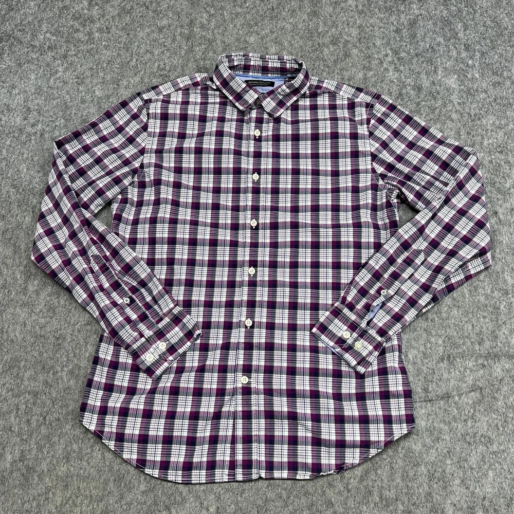 Banana Republic Shirt Mens Medium Purple Plaid Grant Fit Custom 078 Cotton Work